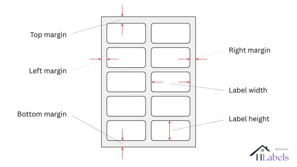 Digital label sheet template showing the position of labels on a sheet