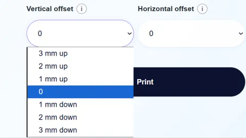 Dropdown menu in HTML form to set vertical offset of printed labels