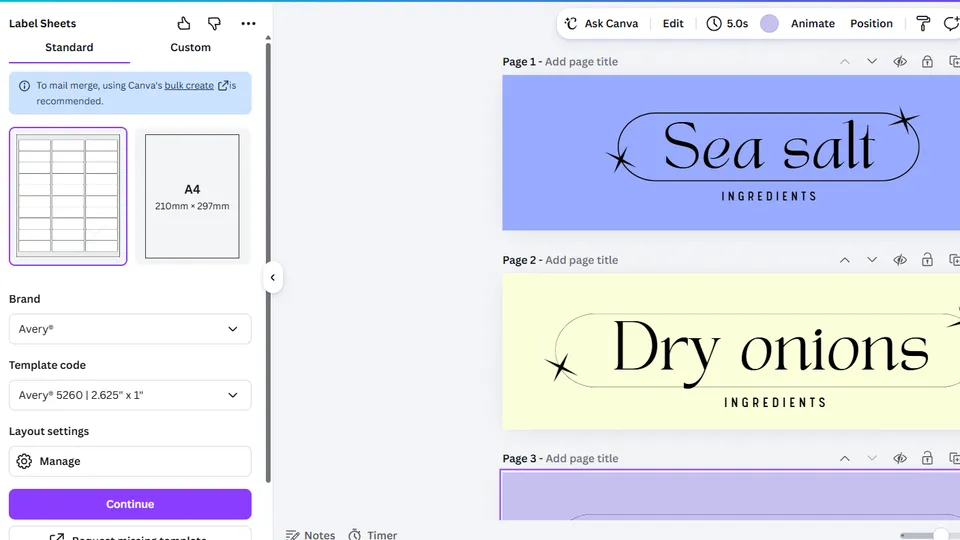 Design multiple labels in Canva