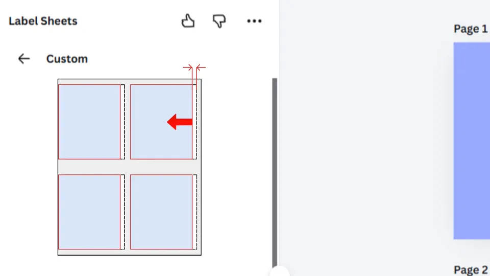 Adjust horizontal offset for custom label sheet alignment in Canva