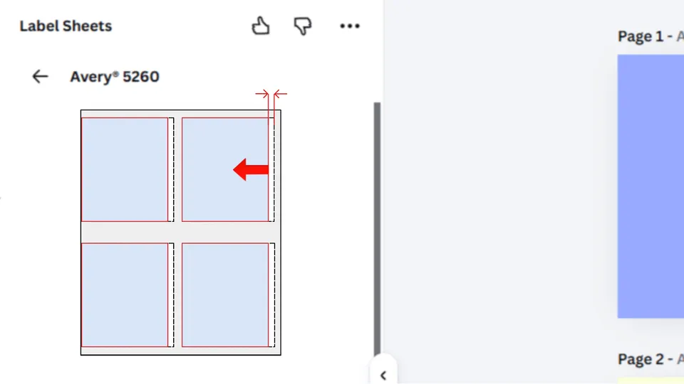 Adjust horizontal offset for standard label sheet alignment in Canva