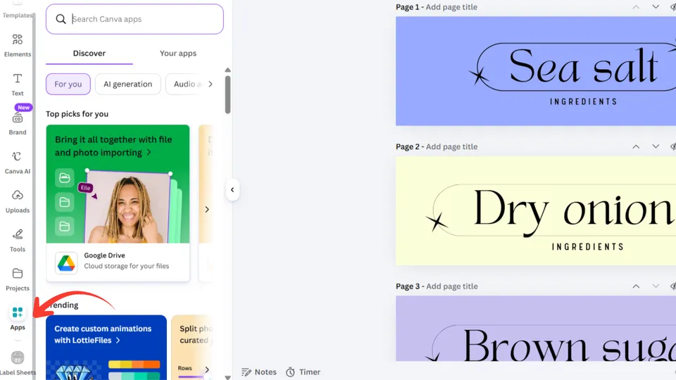 Open the Apps section in Canva editor