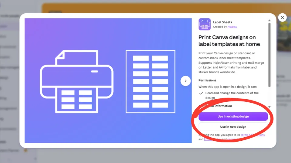 Open the Label Sheets app in Canva