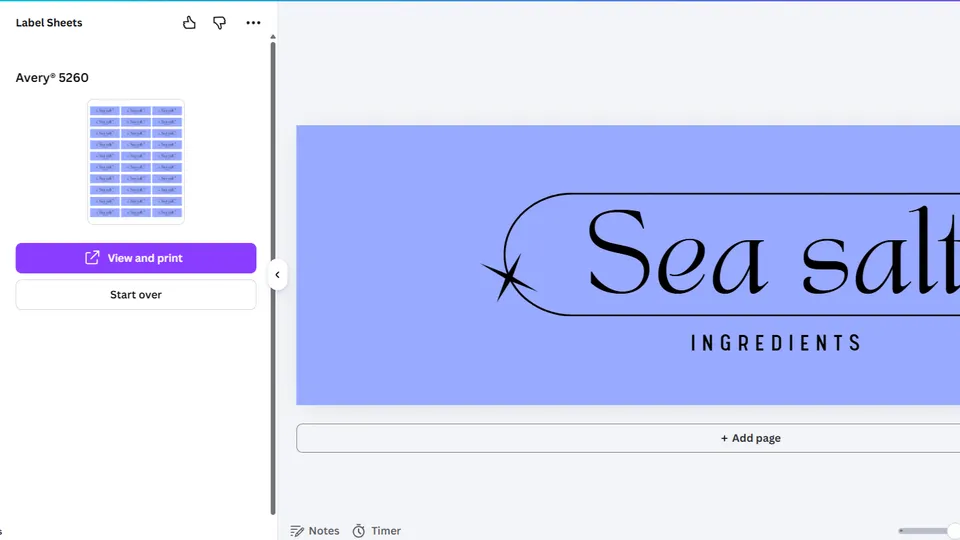 Generate and preview a print-ready label sheet layout in Canva