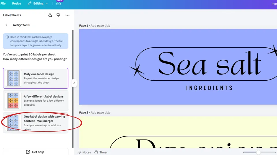 Create labels using bulk data in the Label Sheets app for Canva