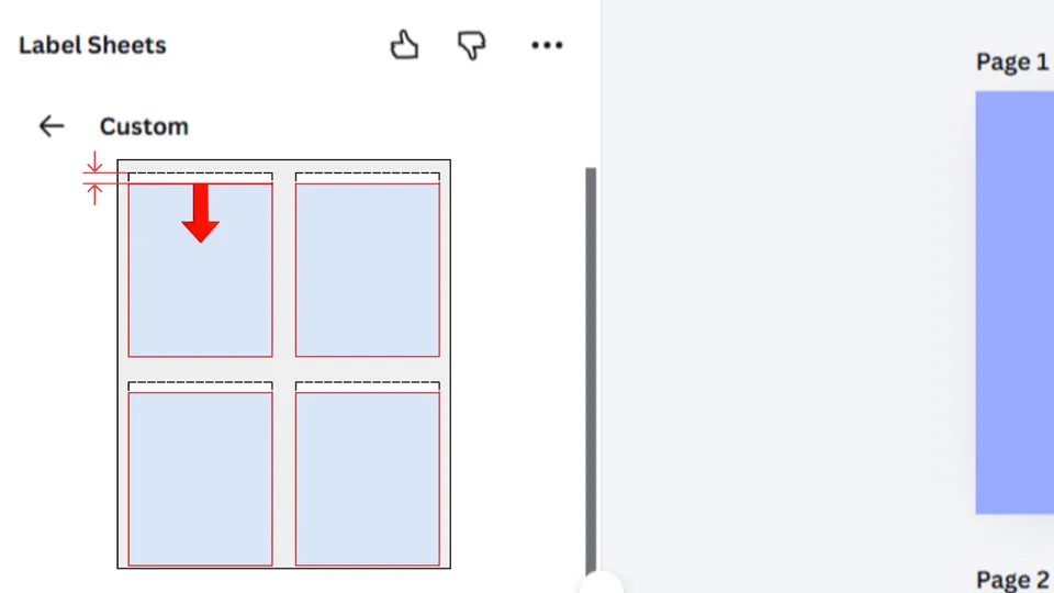 Adjust vertical offset for custom label sheet alignment in Canva