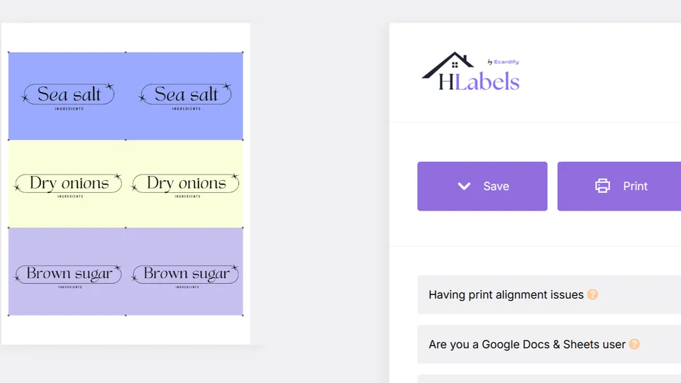 View and print label sheet PDF in Canva