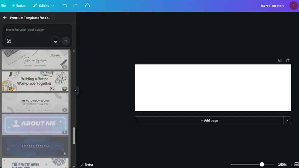 Empty Canva design created at the correct size to print labels from Canva