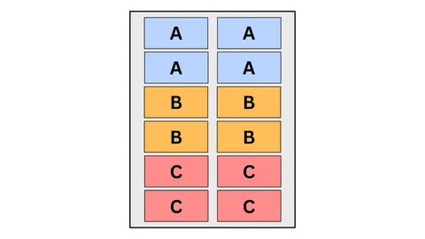 Graphic showing multiple label designs repeated in different quantities on one label sheet