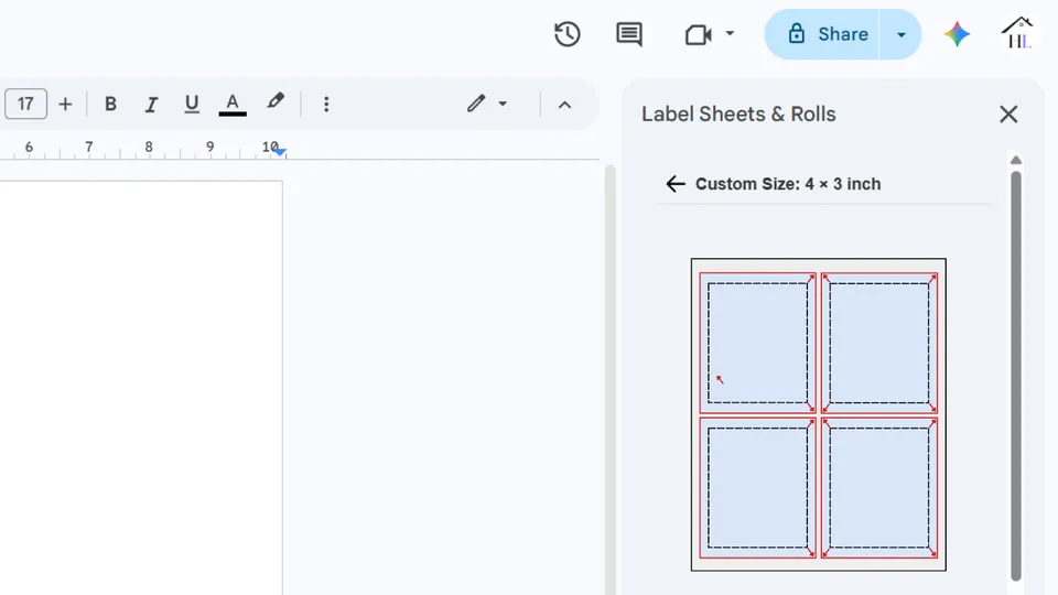 Set bleed area for custom label printing in Google Docs