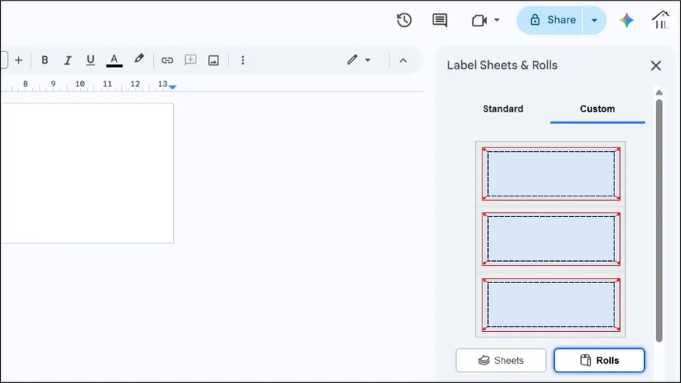 Bleed area setting for custom roll labels in the Label Sheets and Rolls add-on in Google Docs