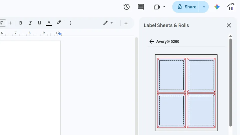 Set bleed area for standard label printing in Google Docs