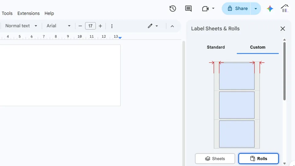 Carrier width setting for custom roll in the Label Sheets and Rolls add-on in Google Docs