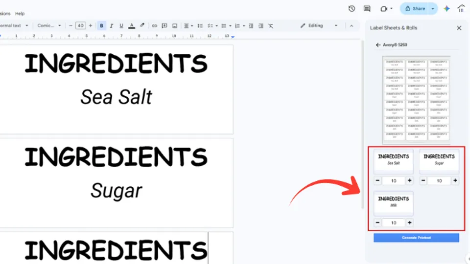 Adjust label quantities per sheet in Label Sheets and Rolls add-on