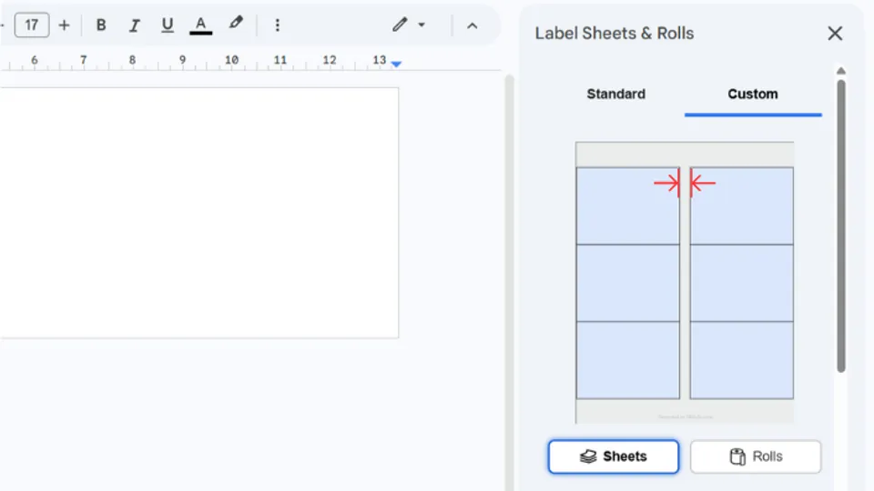Set horizontal spacing between labels in Google Docs add-on