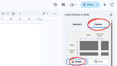 Define and print on a custom label sheet in Google Docs add-on