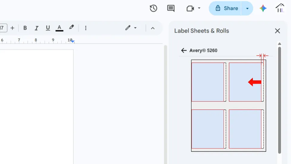 Adjust horizontal offset for standard label alignment in Google Docs