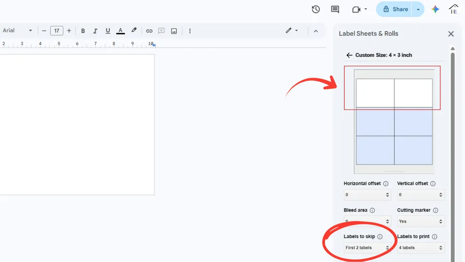Skip used labels on a custom sheet in Google Docs