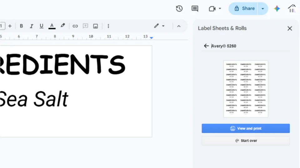 Generate and preview a print-ready label layout in Google Docs