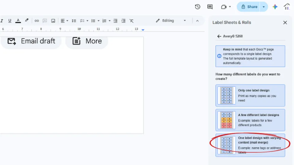 Create labels using mail merge with Excel data in Google Docs