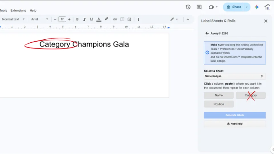 Static text conflicts with Excel column names