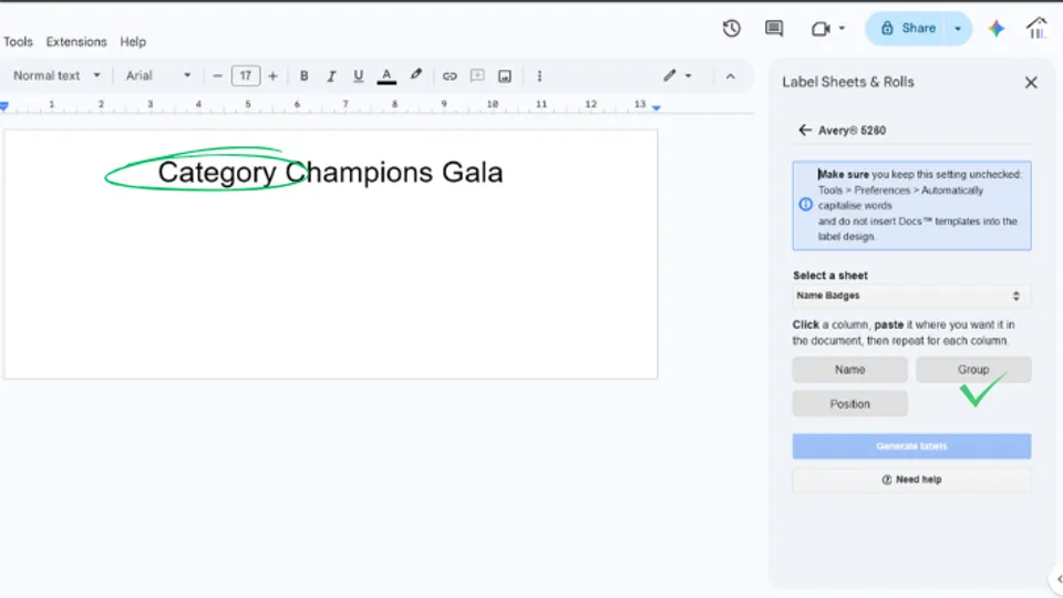Static text does not conflict with Excel column names