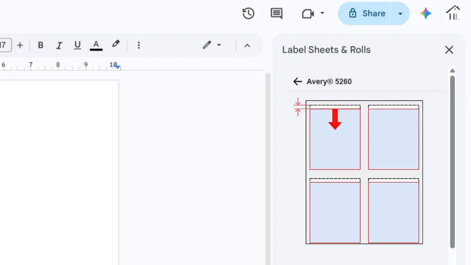 Adjust vertical offset for standard label alignment in Google Docs