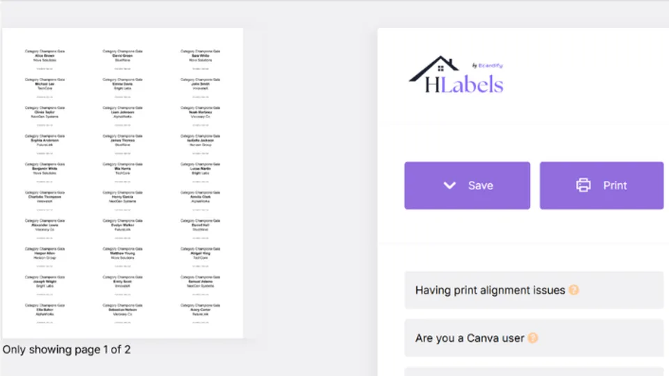 View and print label sheet PDF in Google Docs add-on