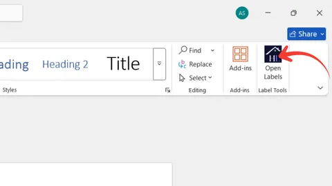 Label Sheets add-in on Microsoft Word ribbon