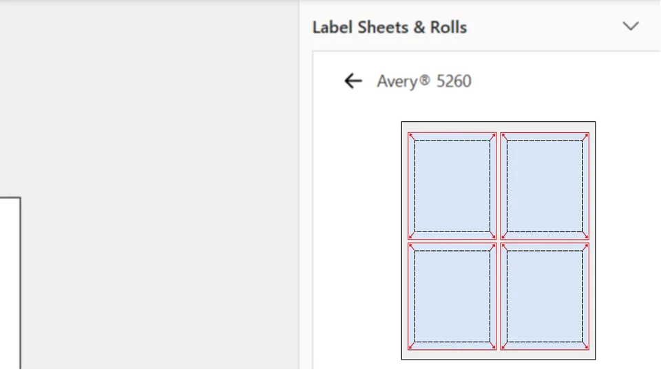 Set bleed area for standard label printing in Microsoft Word add-in