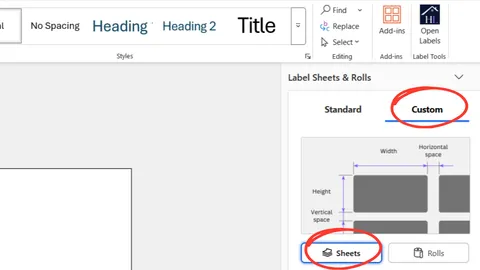 Define and print on a custom label sheet in Microsoft Word add-in