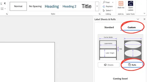 Access custom roll layout option in Microsoft Word add-in
