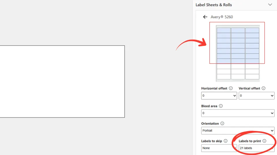 Set number of labels to print on a standard sheet in Microsoft Word add-in