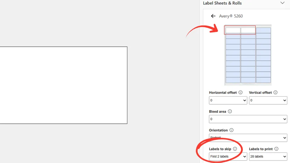 Skip used labels on a standard sheet in Microsoft Word add-in