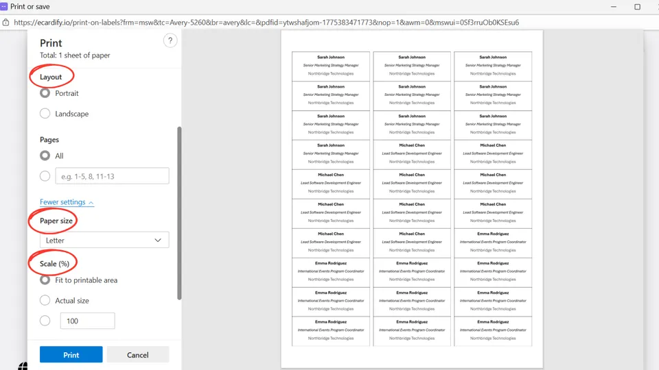 Print labels directly from Microsoft Word add-in