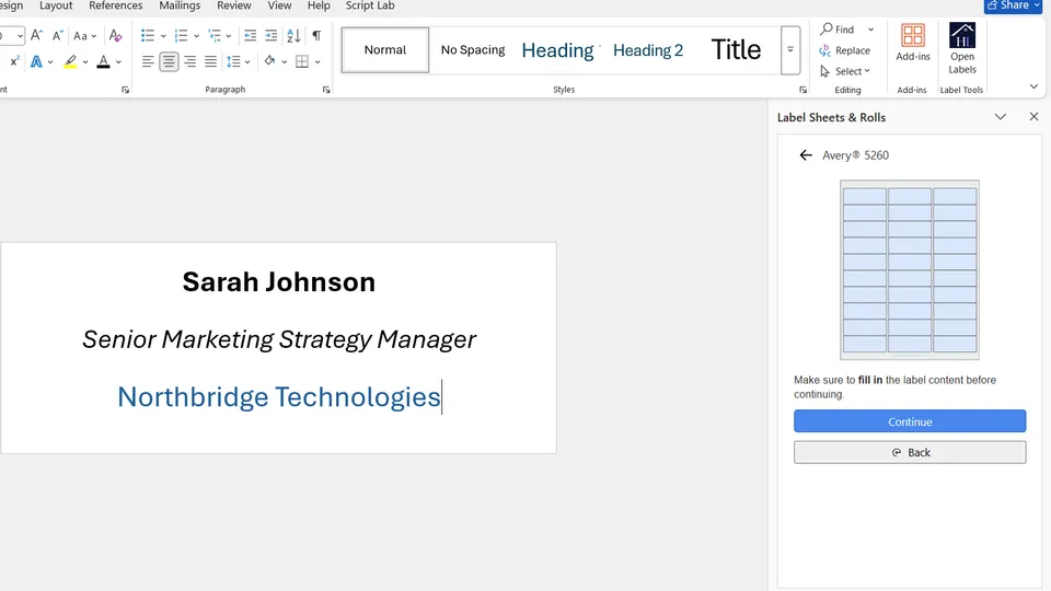 Design a label in Microsoft Word document