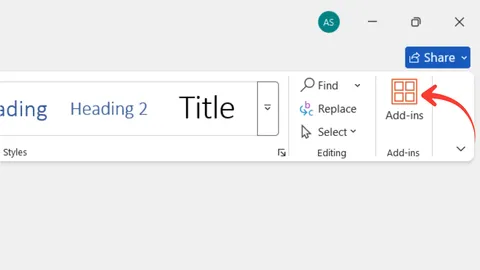 Microsoft Word Home tab Add-ins button