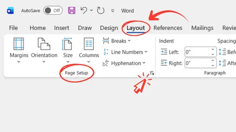 Open Page Setup from Layout tab in Microsoft Word