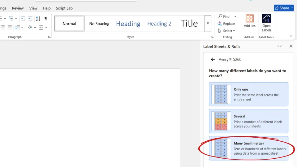 Create labels using mail merge with Excel data in Label Sheets & Rolls add-in