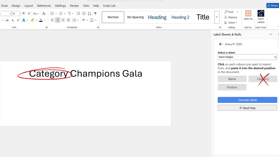 Static text conflicts with Excel column names