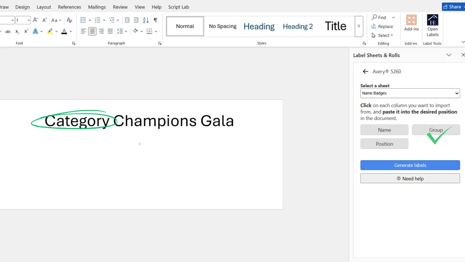 Static text does not conflict with Excel column names