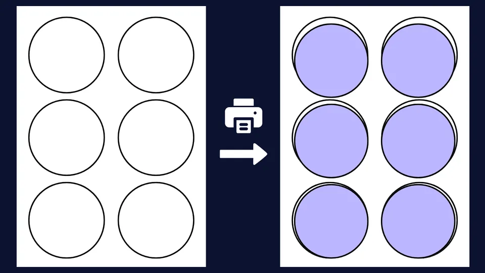 Label sheet printout showing both scaling and shifting alignment errors