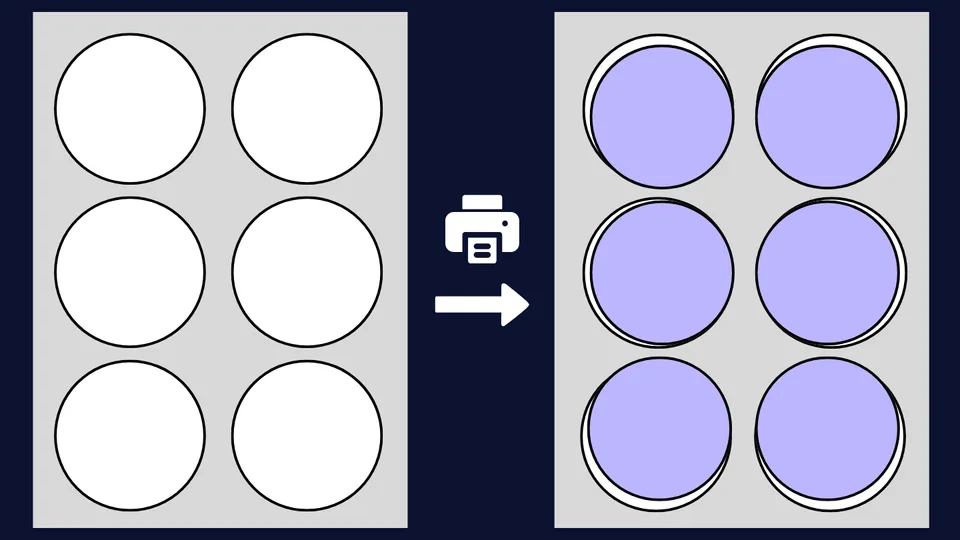 Misaligned label sheet printout, scaled incorrectly against label positions