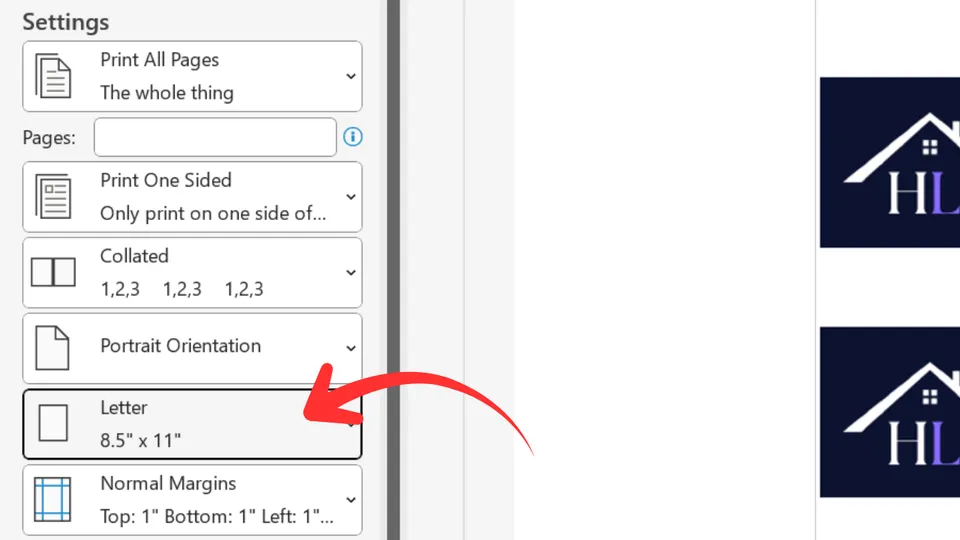 Page Format option within MS Word print settings