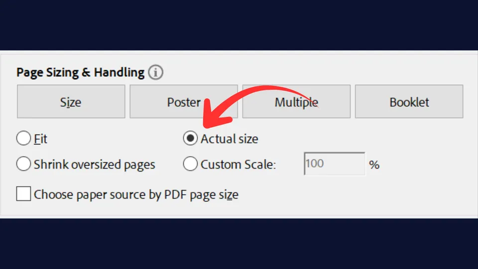 Page Scaling option within PDF reader print settings