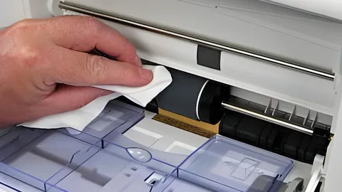 Close-up of printer rollers for paper feed