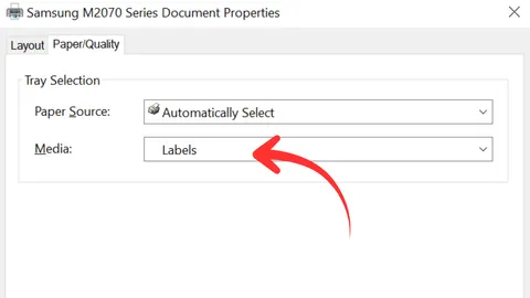 Paper Type option within printer software settings