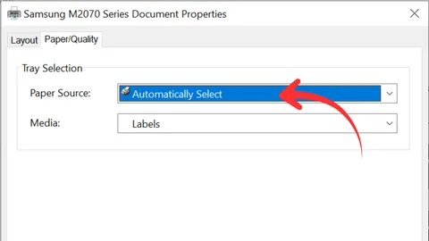 Tray selection option within printer software settings