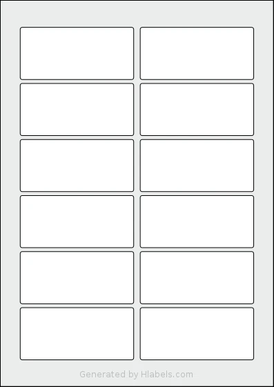AALabels® AAA012 template with 12 rectangular 87 x 40 millimeter labels per sheet, on A4-size adhesive blank label sheets.