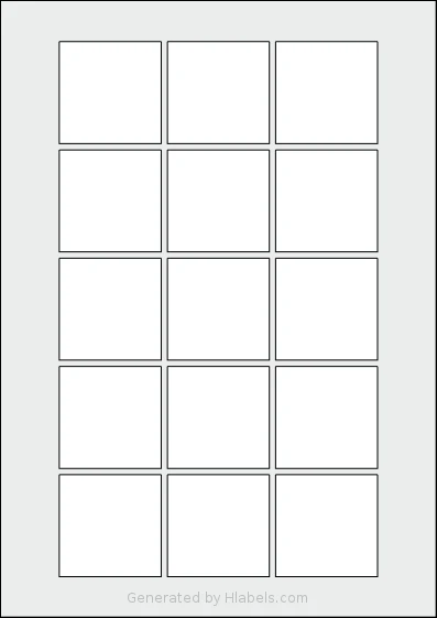 AALabels® AAA015 template with 15 square 49 x 49 millimeter labels per sheet, on A4-size adhesive blank label sheets.